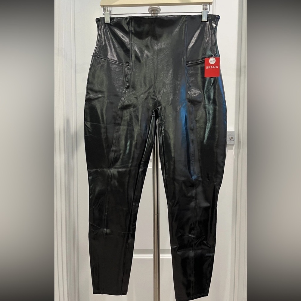 Spanx Faux Patent Leather Leggings Classic Black size XL NWT